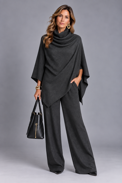 Elisa | Conjunto Elegante con Top Estilo Capa y Pantalón de Pierna Ancha