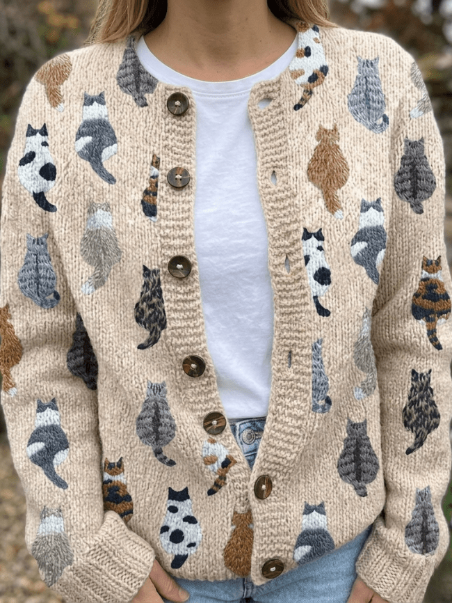 Beatriz Cárdigan Acogedor con Estampado de Gato