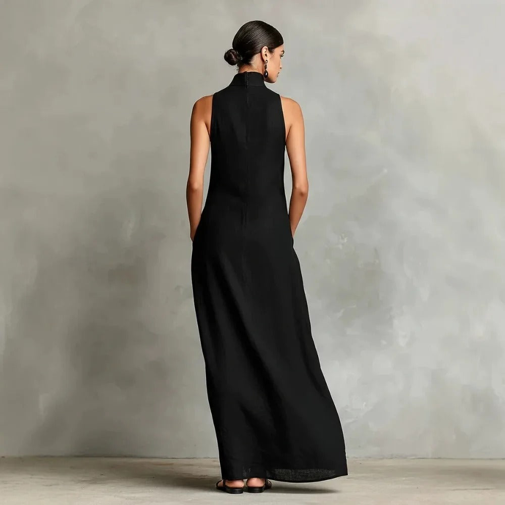 Celina Vestido Largo Holgado sin Mangas con Cuello Alto