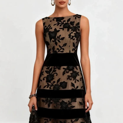 Odette Vestido Midi de Tul Bordado Floral